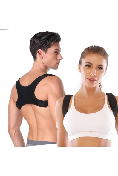 Unisex Siyah Ortopedik Dik Duruş Korsesi Bel Sırt Omuz Kamburluk Korsesi - 1