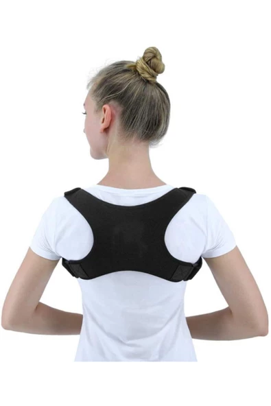 Unisex Siyah Ortopedik Dik Duruş Korsesi Bel Sırt Omuz Kamburluk Korsesi - 4