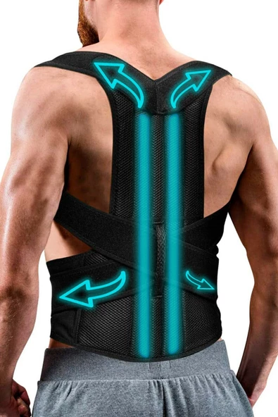 Unisex Siyah Çift Balenli Dik Duruş Kamburluk Önleyici Ortopedik Bel Sırt Omuz Korsesi - Resim 2