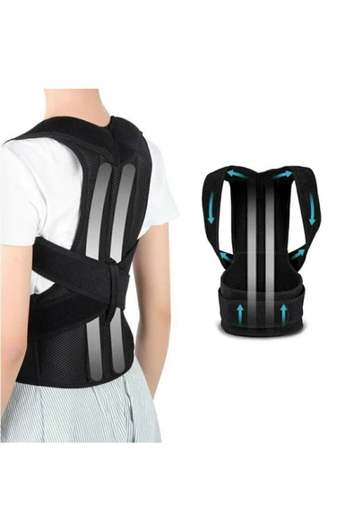 Unisex Siyah Çift Balenli Dik Duruş Kamburluk Önleyici Ortopedik Bel Sırt Omuz Korsesi ürün görseli 1