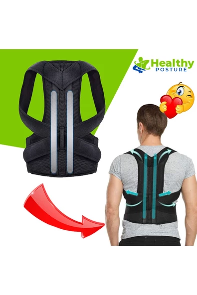 Bel Sırt Balenli Ortopedik Omuz Korsesi Unisex Çift Balenli Dik Duruş Kamburluk Önleyici Siyah - 1