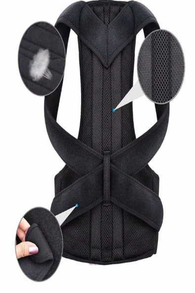 Unisex Siyah Çift Balenli Dik Duruş Kamburluk Önleyici Ortopedik Bel Sırt Omuz Korsesi - Resim 2