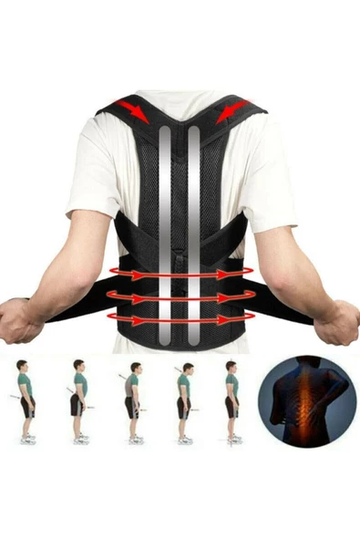 Kamburluk Önleyici Korse Unisex Siyah Çift Balenli Dik Duruş Korsesi Ortopedik Bel Sırt Omuz Korsesi