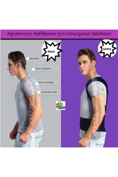 Inndream Unisex Siyah Çift Balenli Duruş Düzeltici Bel Sırt Omuz Destekleyici Korse - Resim 4