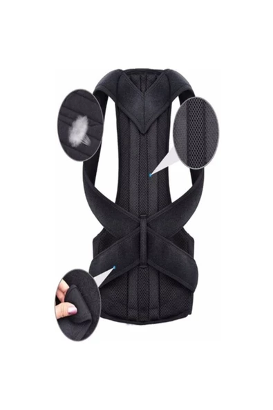 Inndream Unisex Siyah Çift Balenli Duruş Düzeltici Bel Sırt Omuz Destekleyici Korse - Resim 3