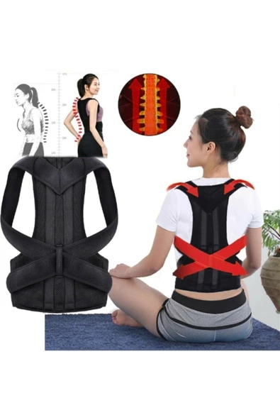 Unisex Siyah Çift Balenli Dik Duruş Kamburluk Önleyici Ortopedik Bel Sırt Omuz Korsesi - 4