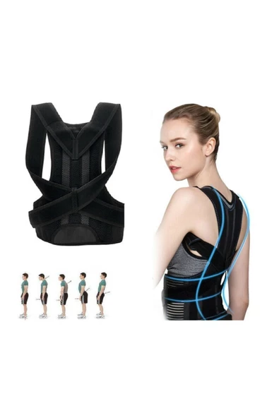 Unisex Siyah Çift Balenli Dik Duruş Kamburluk Önleyici Ortopedik Bel Sırt Omuz Korsesi - Resim 3