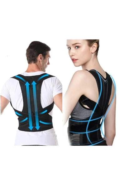 Unisex Siyah Çift Balenli Dik Duruş Kamburluk Önleyici Ortopedik Bel Sırt Omuz Korsesi - Resim 2