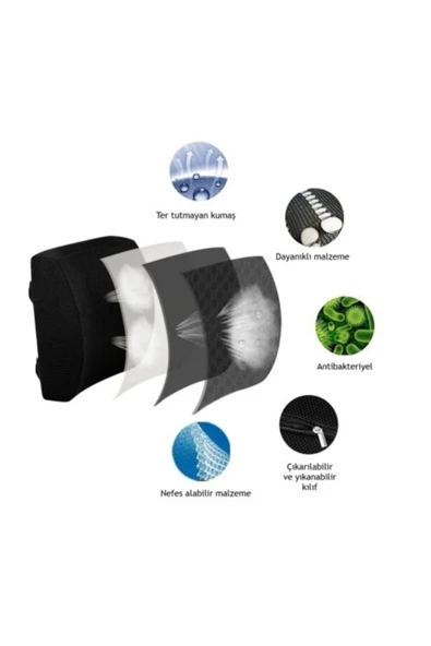 Highconcept Ortopedik Bel Sırt Minderi Araç Koltuk Sandalye Bel Yastığı - Resim 7