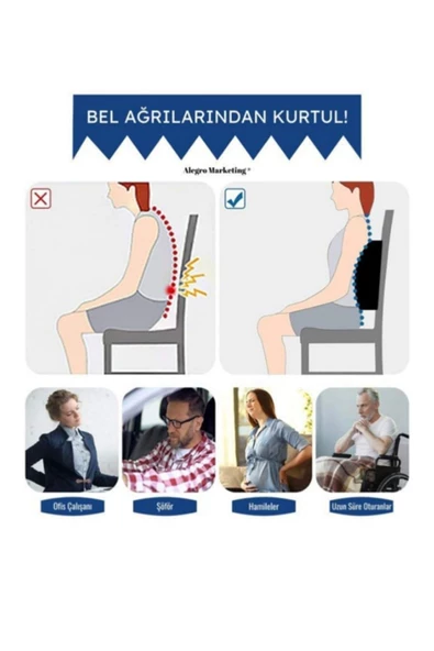 Lux Ortopedik Sırt Minderi Araç Koltuk Sandalye Bel Yastığı Bel Desteği Bel Minderi Bel Minderi - Resim 5