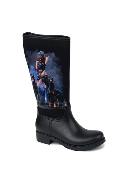 Pembe Potin Siyah Kadın Su Geçirmez Yağmur Çizmesi Ç20751 - Resim 3