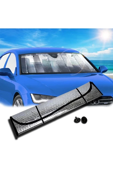 Araba Ön Cam Güneşliği Uyumlu Balonlu Metalize Parlak Alüminyum Katlanabilir Oto Güneşlik (130x60cm - 2