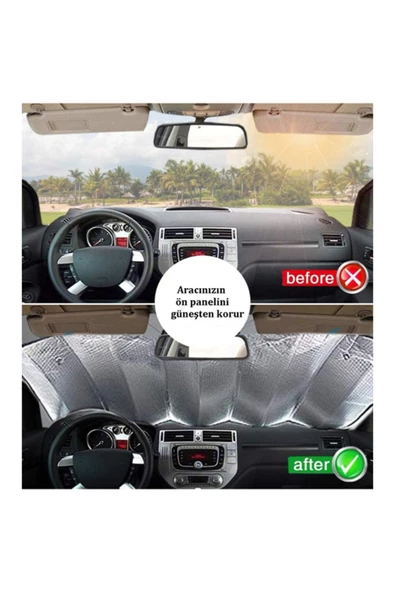 Araba Ön Cam Güneşlik Oto Ön Cam Folyolu Katlanabilir Güneşten Koruyucu Perde Güneşlik 130 X 60 Cm - Resim 5