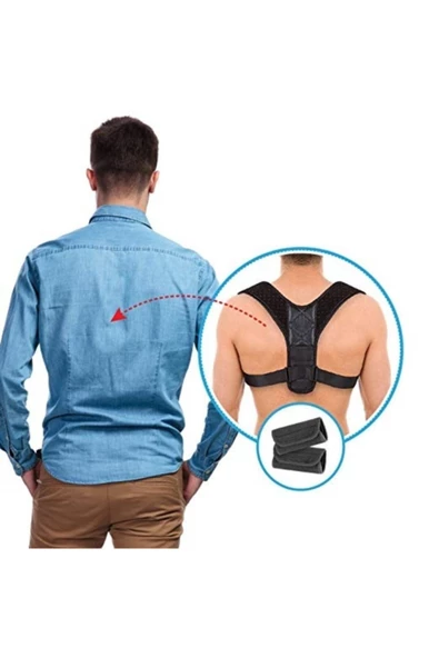 Deri Desenli Erkek Sırt Korsesi Kemeri Spor Korse Dik Duruş ve Omuz Tutuş Destekli Korse - Resim 4