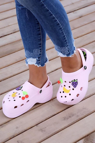 Pembe Potin Kalın Taban Kadın Sandalet A246-19 - 1