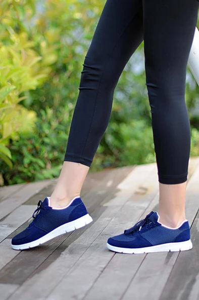 Pembe Potin Fileli Bağcıklı Comfort Taban Kadın Sneaker A1971-20Lacivert - Resim 2