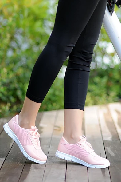 Pembe Potin Fileli Bağcıklı Comfort Taban Kadın Sneaker A1971-20Pudra