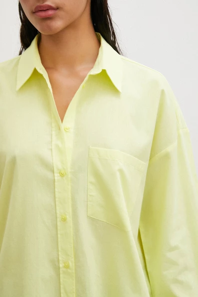 Regular Fit Poplin Gömlek Sarı - Resim 3