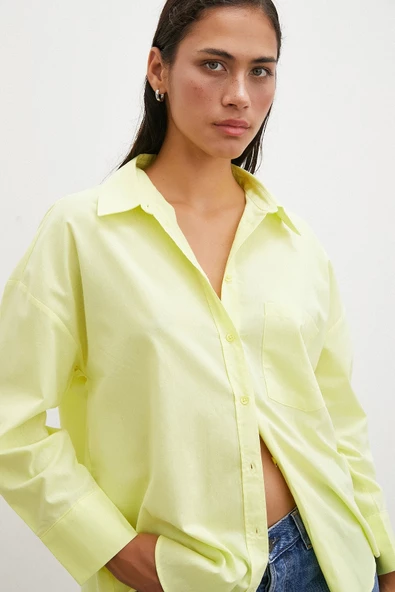 Regular Fit Poplin Gömlek Sarı - Resim 6