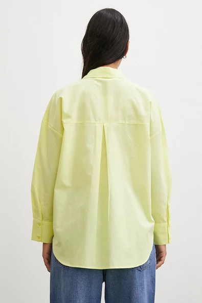 Regular Fit Poplin Gömlek Sarı - Resim 4