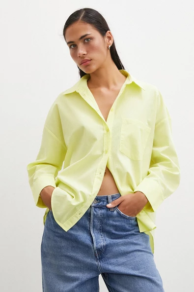 Regular Fit Poplin Gömlek Sarı - Resim 5