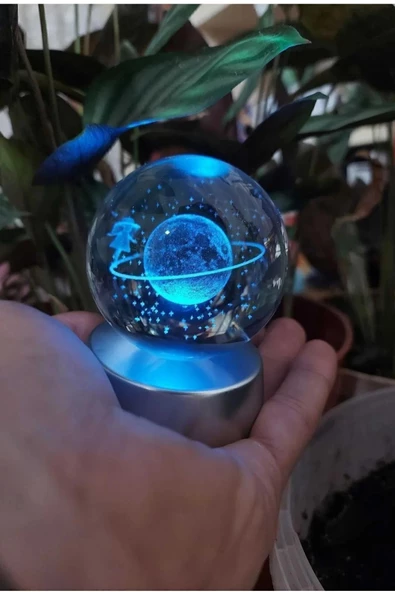 Renk Değiştiren Led Işıklı Cam Satürn Küre Hediyelik Dekoratif Eşya Özel Hediye - 7