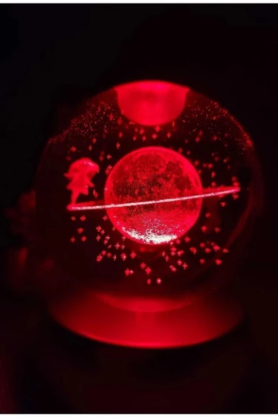 Renk Değiştiren Led Işıklı Cam Satürn Küre Hediyelik Dekoratif Eşya Özel Hediye - 4