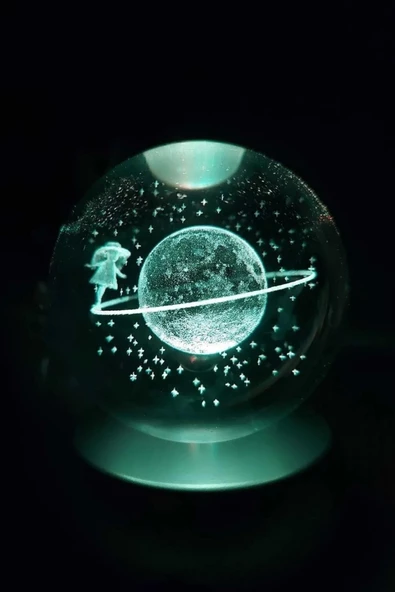 Renk Değiştiren Led Işıklı Cam Satürn Küre Hediyelik Dekoratif Eşya Özel Hediye - 3