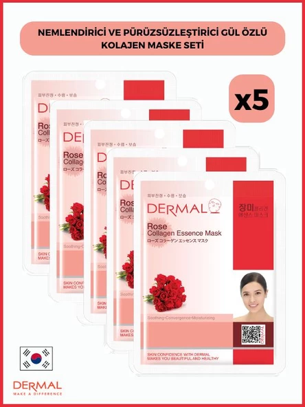 Dermal Nemlendirici Ve Pürüzsüzleştirici Gül Özlü Kolajen Maske 23gr 5 Adet