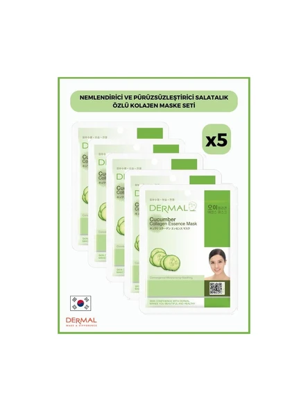 Dermal Nemlendirici Ve Pürüzsüzleştirici Salatalık Özlü Kolajen Maske 23 Gr 5 Adet ürün görseli 1