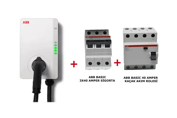 Terra Ac 22 kW Duvar Tipi Elektrikli Kablolu Araç Şarj Ünitesi+Abb Basıc 3X40 Amper Sigorta +40 Amper KAaçak Akım Rolesi ürün görseli