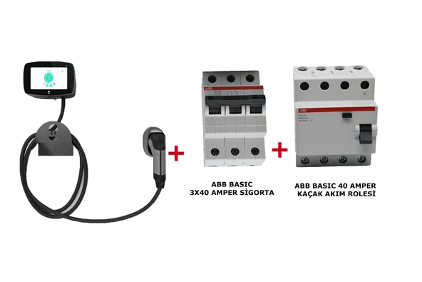 Wallbox Commander 2 22 Kw 5 Metre Kablolu Elektrili Araç Şarj İstasyonu+Abb Basıc 3X40 Amper Sigorta +40 Amper Kaçak Akım Rolesi