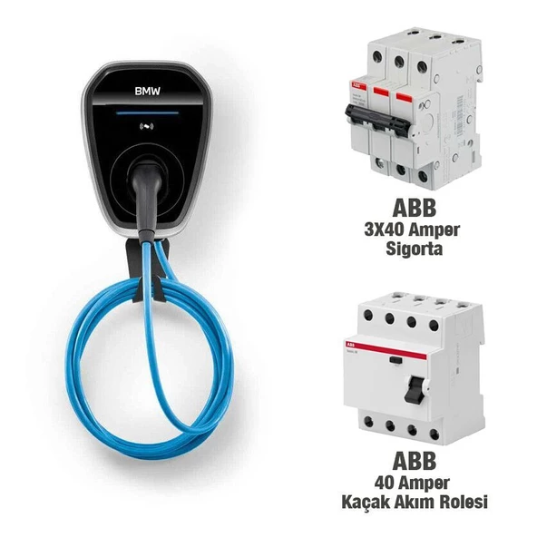 Bmw Wallbox 22kW Elektrikli Gen 4 Araç Kablolu Şarj İstasyonu +Abb Basıc 3X40 Amper Sigorta +40 Amper KAaçak Akım Rolesi - 2
