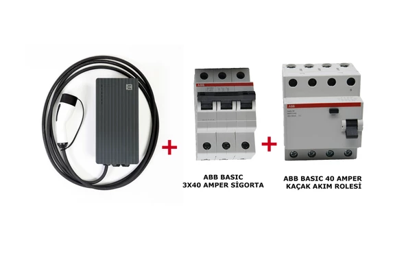 Teltonika TeltoCharge 22 kW Kablolu Elektrikli NFC Özellikli Araç Şarj İstasyonu +Abb Basıc 3X40 Amper Sigorta +40 Amper KAaçak Akım Rolesi