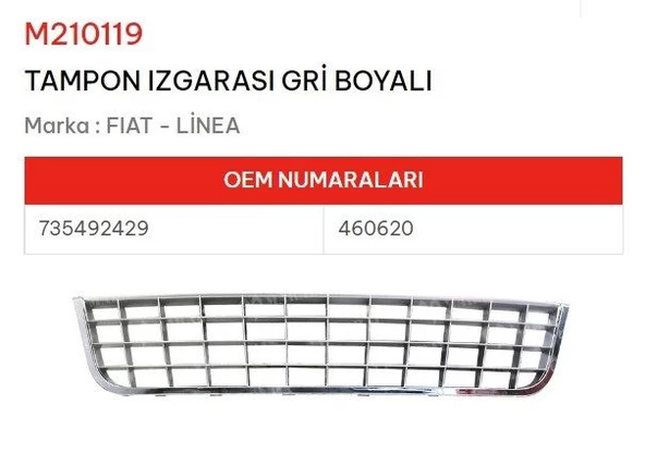 FİAT LİNEA ÖN TAMPON IZGARASI 2007-2010 ARASI GRİ 735492429 NS-M210119