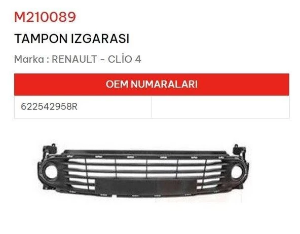 Renault Clio 4 HB Ön Tampon Izgarası 622542958R NS-M210089