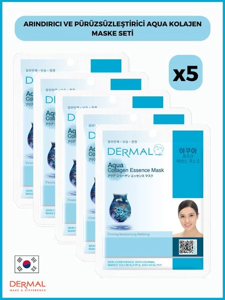 Dermal Sıkılaştırıcı, Nemlendirici, Arındırıcı Aqua Kolajen Maske 23gr 5 Adet