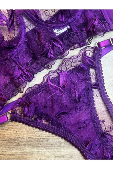 KEMSON Balenli Mürdüm dantelli  Bralet Takım (Sütyen&Tanga) 0022 - 4