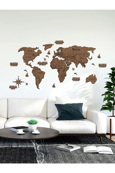 KEMSON World Map 2d Ahşap Dünya Haritası Duvar Dekoru - 3