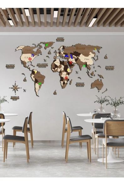 Odun Marketi 3 Boyutlu Ahşap Dünya Haritası, Ahşap Duvar Dekoru, Duvar Tablo, Gerçek Dünya Haritası,dekorasyon - 3