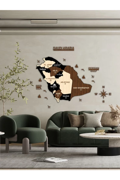 GİZEM SHOP 3d Saudi Arabia Haritası Katmanlı Puzzle Şeklinde Ahşap Renkli Ölçü 135cmx90cm - 5