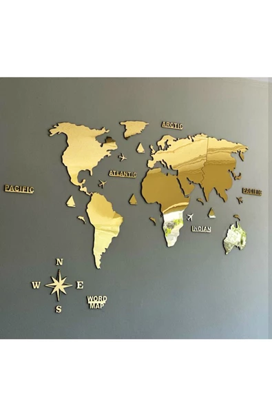 HYL Gold 2D Dünya Haritası World Map Gold Pleksi Harita