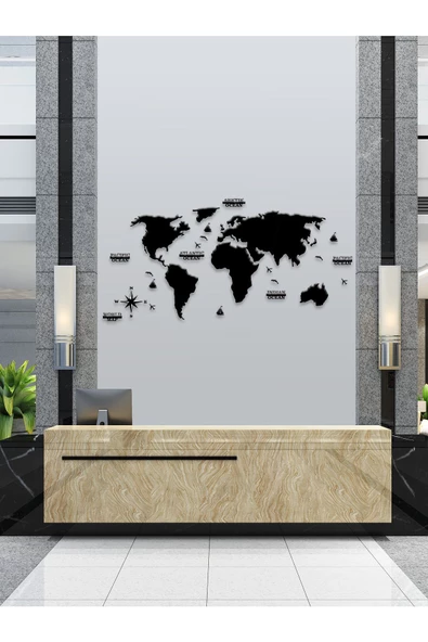 ULTTASARIM 2d Dünya Haritası Siyah Puzzle Şeklinde Ahşap Öölçü 150cmx75cm - 3
