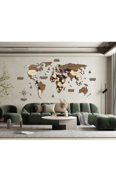ULTTASARIM 3d Dünya Haritası Katmanlı Puzzle Şeklinde Ahşap Renkli Ölçü 225cmx120cm - 5