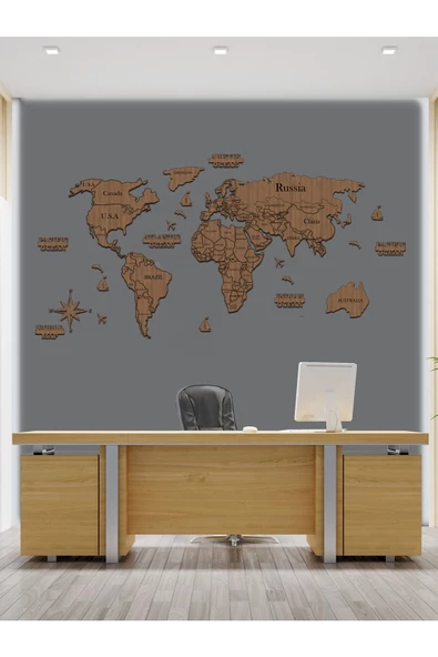 GİZEM SHOP 2d Ahşap Dünya Haritası Duvar Dekoru World Map  lardan - 4