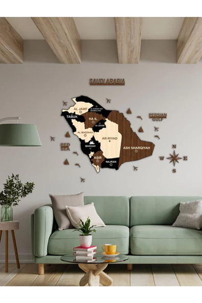 GİZEM SHOP 3d Saudi Arabia Haritası Katmanlı Puzzle Şeklinde Ahşap Renkli Ölçü 135cmx90cm - 3
