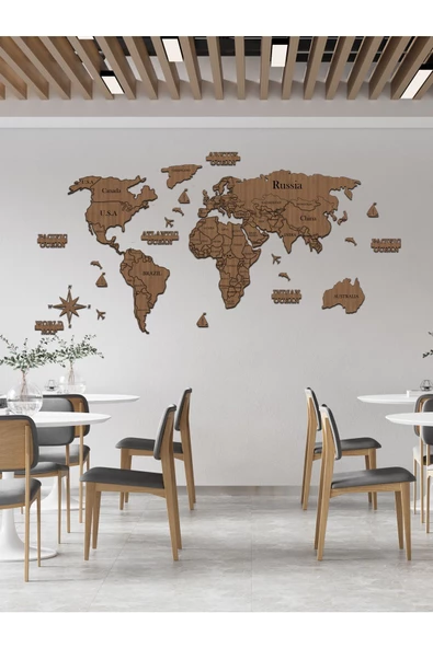 GİZEM SHOP 2d Ahşap Dünya Haritası Duvar Dekoru World Map  lardan - 3