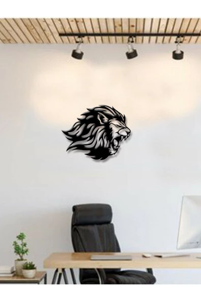 GİZEM SHOP Aslan Duvar Dekoru Duvar Süsü, Ahşap Lazer Kesim Dekoratif Tablo Siyah - 2
