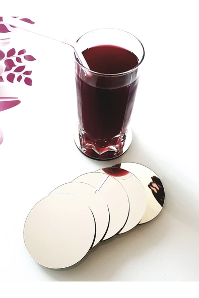KEMSON Ikea Tarzı Gümüş Pleksi Bardak Altlığı 6'lı Set 8cm - 2