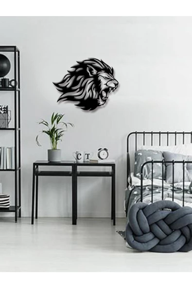 GİZEM SHOP Aslan Duvar Dekoru Duvar Süsü, Ahşap Lazer Kesim Dekoratif Tablo Siyah - 4